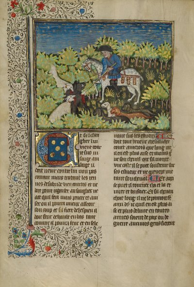 Een jager en honden die een wild zwijn doden door Unknown artist