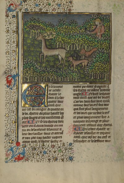 Een jager en honden achtervolgen een damhert door Unknown artist