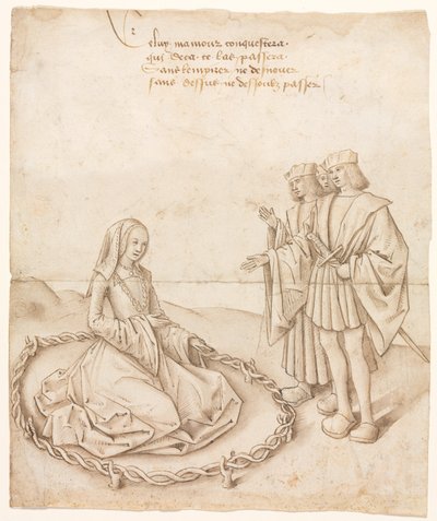 Een Dame met Drie Vrijers door Unknown artist