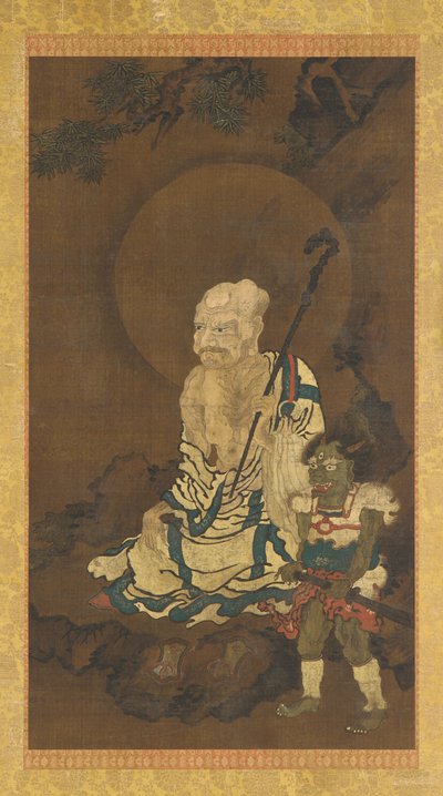 Een Luohan en een demon door Unknown artist