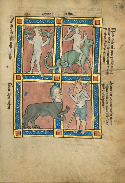 Een man zonder kennis van vuur; Een man die een krokodil berijdt; Een Centaur; Sanrus door Unknown artist