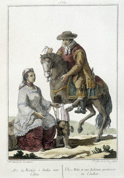 Een Métis en een Indiaan baren een cauillote - gravure door Unknown artist