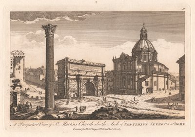 Een perspectief van de St. Martins kerk en de boog van Septimius Severus in Rome door Unknown artist