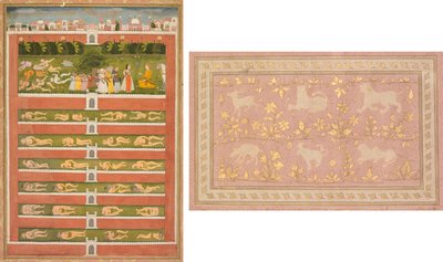 Een Prinses en Demonen voor een Edelman: Een Blad uit een Poëtische Roman over Shah Alam I (recto); Gesjabloneerde Scènes van Leeuw en Gazelle (verso) door Unknown artist