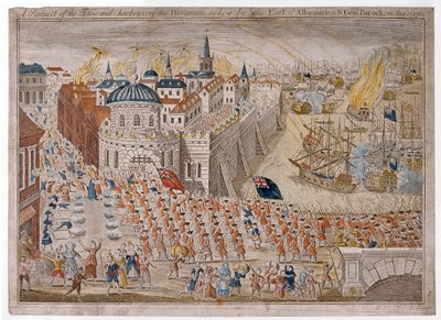 Een uitzicht op de stad en haven van Havanna ingenomen door de graaf van Albemarle en Sir George Pocock op 13 augustus door Unknown artist