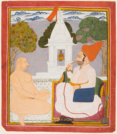 Een Rathor edelman bezoekt een heilige man bij een Vishnu heiligdom door Unknown artist