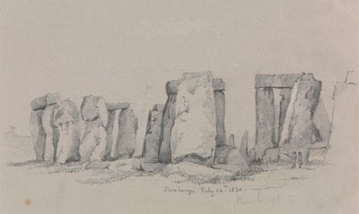 Een uitzicht op Stonehenge met twee figuren op de voorgrond door Unknown artist