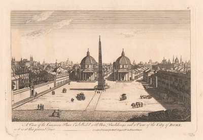 Een uitzicht op de gewone plaats versierd met nieuwe gebouwen en een uitzicht op de stad Rome zoals het nu is. door Unknown artist
