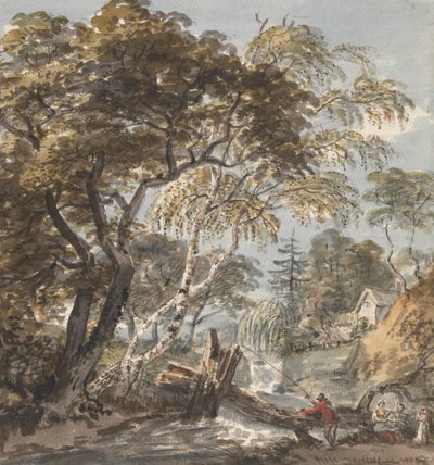 Een Bosbeek met Visser door Unknown artist