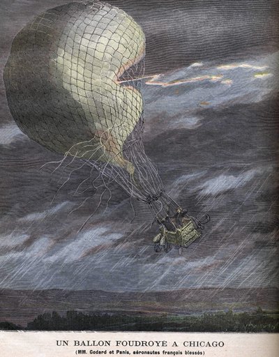 Een ballon geraakt in Chicago Louis Godard Jr. (1858-1933) en Panis gewond op ZATERDAG 25 juli door Unknown artist