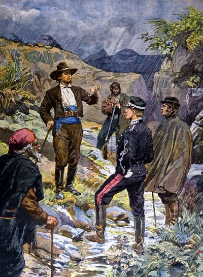 Een gendarme ter verantwoording geroepen door een bandiet uit Sardinië. 1899. door Unknown artist