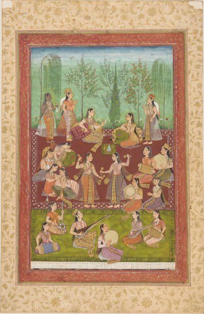 Een Groep Vrouwen in een Tuin, Zichzelf Vermakend met Muziek en Dans door Unknown artist