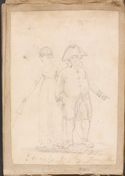 Een dame en heer in burgerkleding door Unknown artist