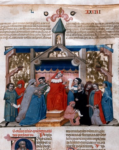 Een advocaat die de Miniatuurwet toepast, genomen uit de Codex Justinianus, een verzameling wetten en instellingen gepubliceerd onder de Romeinse keizer Justinianus I van Byzantium (483-565) door Unknown artist