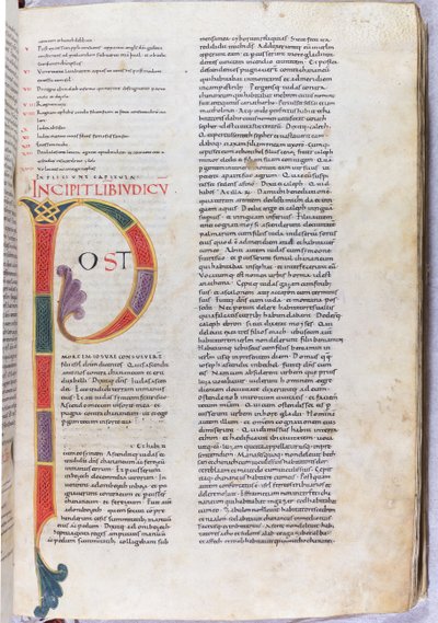 Een pagina met de incipit van het boek Rechters "Na de dood van Jozua...", 11e eeuw (miniatuur, vliezig handschrift) door Unknown artist