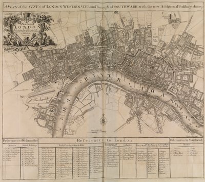 Een plan van de stad Londen, Westminster, borough of Southwark & de rivier de Theems door Unknown artist