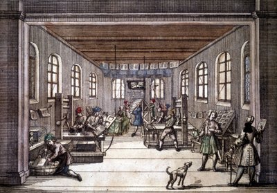 Een drukkerij aan het begin van de 18e eeuw door Unknown artist
