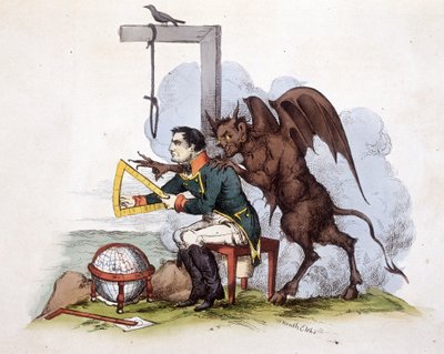 Een scène op het eiland Elba: Napoleon voor een galg met de duivel - in 
