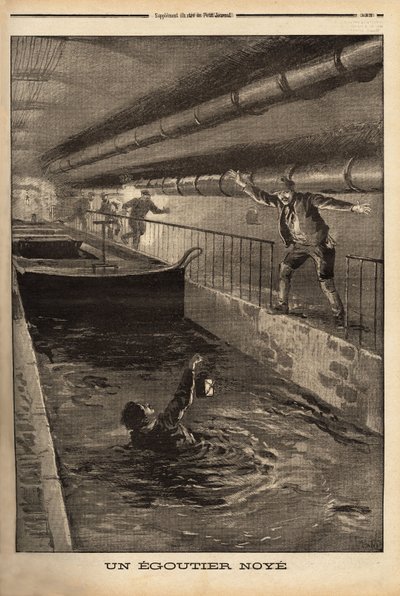 Een segutter uit Parijs verdrinkt door het schoonmaken van een modderige afleiding door Unknown artist