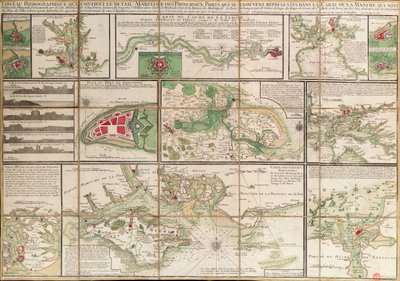 Een tafel met details van de belangrijkste maritieme havens die worden weergegeven in de kaart van het Engelse Kanaal, ca. 1780 door Unknown artist