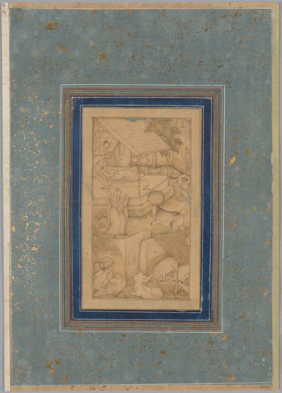 Een vrouw verwart een koe met de Engel des Doods, uit een Lichten van Canopus (Anwar-i Suhaili) van Kashifi (Iraans, d. 1504) door Unknown artist