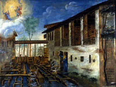 Een jong kind gered van de pallets van een watermolen. door Unknown artist