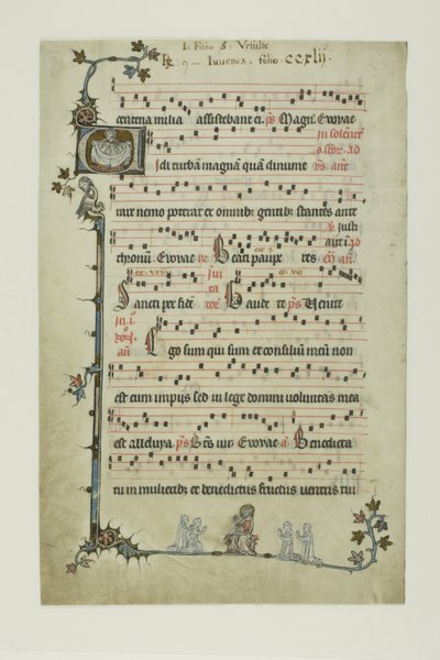 Abraham die de kinderen van Israël aan zijn borst trekt en Christus met knielende monniken, uit een Antifonarium door Unknown artist