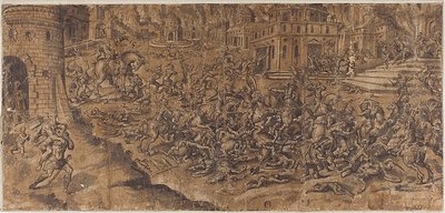 Aeneas verlaat de brandende stad Troje door Unknown artist