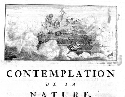 Allegorische voorstelling van de evolutie van de mens van mineralen, via planten- en diersoorten. Charles Bonnet, Contemplation of Nature, Neuchatel door Unknown artist