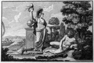 Allegorie van de Cisalpijnse Republiek (Cisalpina) opgericht door Napoleon Bonaparte op 27/06/1797 naar Frans model in Italië, die in 1802 de Italiaanse Republiek werd. De symbolen van de Franse Republiek zijn vertegenwoordigd. Gravure Museo del risorgimen door Unknown artist