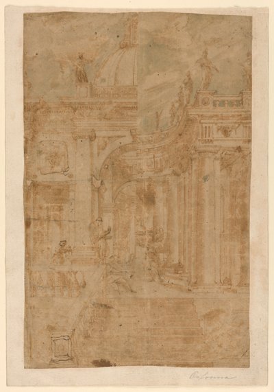Alternatieve weergaven van een gebouw met koepel en portiek door Unknown artist