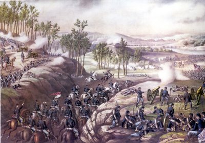 Amerikaanse Burgeroorlog (1861 - 1865): Slag bij Resaca (Georgia) 13-15 mei 1864. Gravure uit de 19e eeuw door Unknown artist