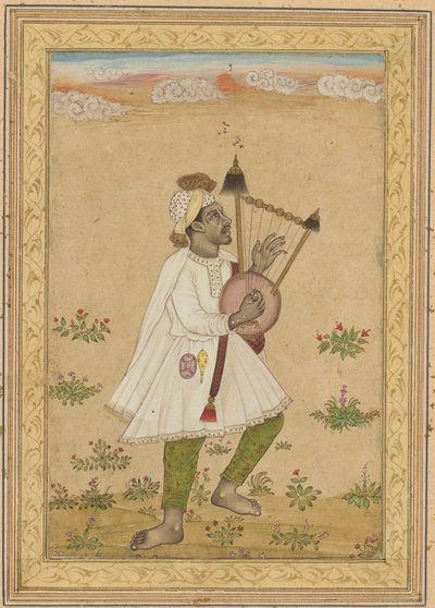 Een Afrikaanse lier speler (recto); Kalligrafie (verso) door Unknown artist
