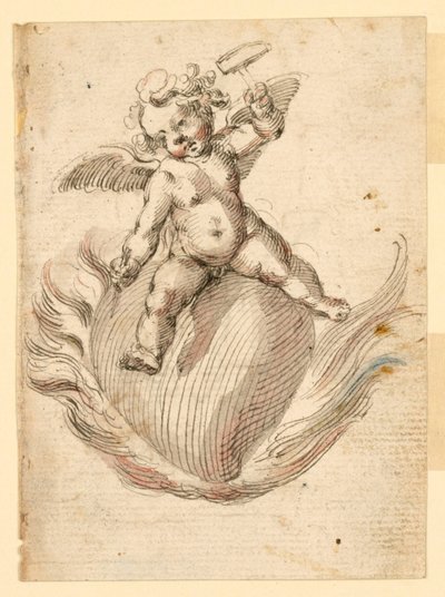 Een engel die een beitel in een brandend beest slaat door Unknown artist