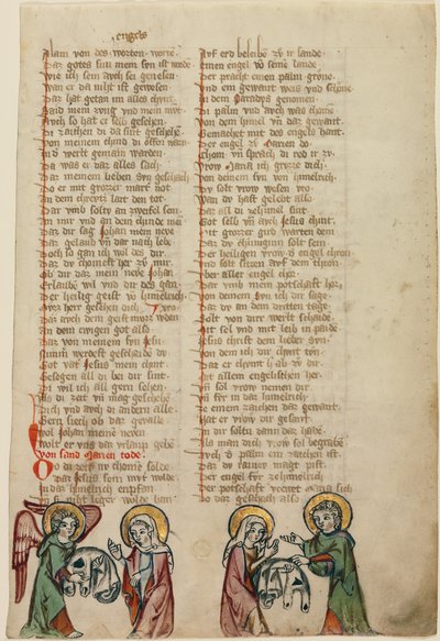 Een engel toont het grafkleed van Christus aan de Maagd; de Maagd toont het kleed aan de Heilige Johannes door Unknown artist