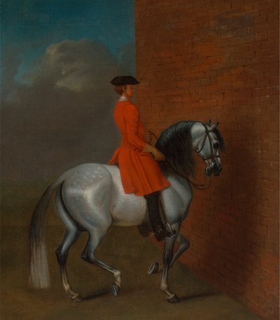 Een oefening in Haute Ecole: de passage naar links langs een muur, naar Vanderbank door Unknown artist
