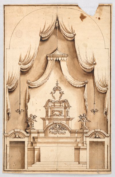 Een altaar met een structuur voor de tentoonstelling van een kruis, waarschijnlijk een Heilig Graf door Unknown artist