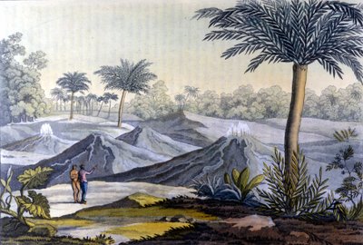 Een inheemse man toont Humboldt de vulcancitos bij Turbaco in Ecuador. Uit het boek van Alexander Von Humboldt door Unknown artist