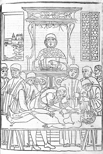 Anatomische dissectie. Gravure uit een verhandeling over geneeskunde door Gerolamo Cardano, Florence door Unknown artist