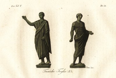 Oude Etruskische beelden van mannen in toga, tuniek, calzari (schoenen) door Unknown artist