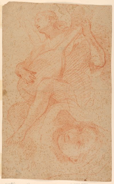 Engel die luit speelt; Verso engelen met kruis door Unknown artist