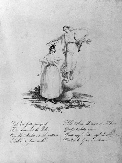 Apotheose van Maria Garcia genaamd de Malibran (1808-1836) zangeres. Gravure van de 19e eeuw. Milaan door Unknown artist