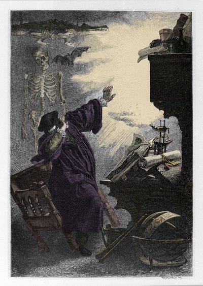 Verschijning van Mephistopheles (Mephisto) aan Faust. Illustratie van 