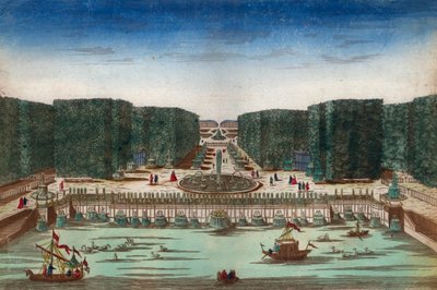 Aquae Lapsus in Hortis Versalicis - Optisch uitzicht dat de watervallen van Versailles in de 18e eeuw voorstelt - Illustratie rond 1760 door Unknown artist