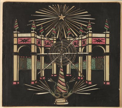 Arcade met slangen en vuurwerk door Unknown artist