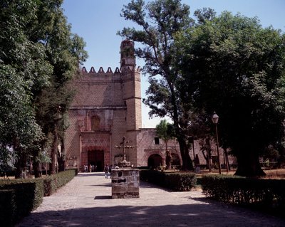 Kunst Mexico: uitzicht op het Augustijnenklooster (klooster van San Augustin Acolman) uit 1571 door Unknown artist