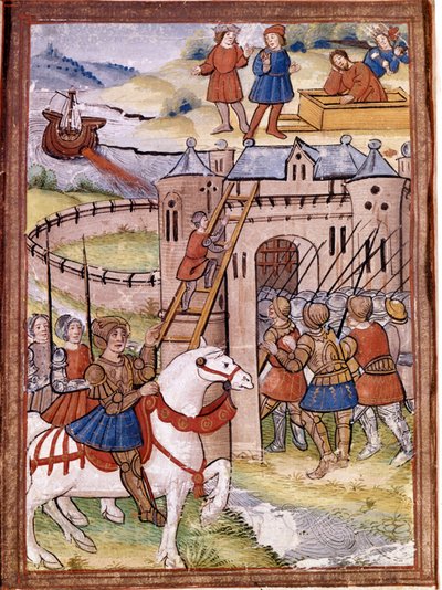 Aanval op een kasteel. Episode van de 100-jarige oorlog. 16e-eeuws manuscript. Victoria en Albert Library, Londen door Unknown artist
