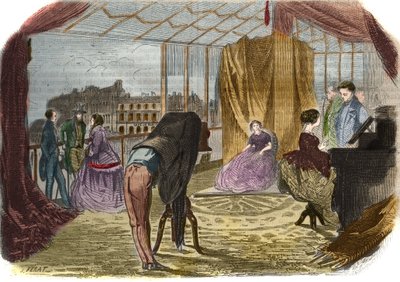 Atelier van de fotograaf Nadar Jeune (Alban Adrien (Alban-Adrien) Tournachon genaamd) (1825-1903), boulevard des Italians in Parijs. Gravure uit 1856. door Unknown artist