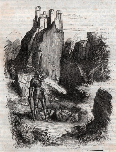 Atlant verslagen door Bradamante - gravure van 1851 uit 