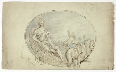 Aurora in haar strijdwagen (recto); drie mannelijke portretbustes (verso) door Unknown artist